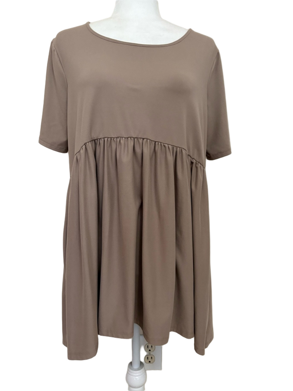 Zenana Tan Babydoll High-Lo Tunic with Empire Waist